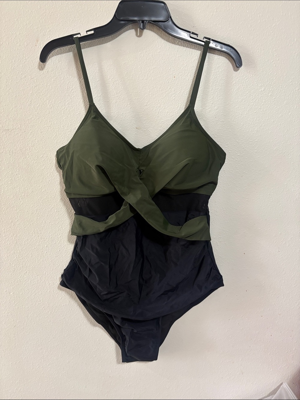 NEW American Trends Green And Black Mesh Retro One Piece Swimsuit Size L